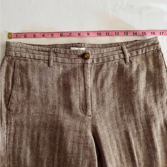 J. Jill Linen & Cotton Herringbone Pants Trousers In Coffee - Picture 9 of 10